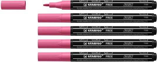 Cartoleria Marker acrilico - STABILO FREE Acrylic - T100 Punta rotonda 1-2mm - Confezione da 5 - Rosa Stabilo