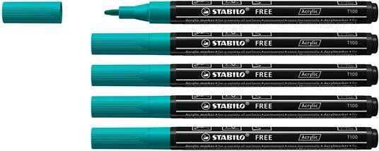 Cartoleria Marker acrilico - STABILO FREE Acrylic - T100 Punta rotonda 1-2mm - Confezione da 5 - Verde Pino STABILO