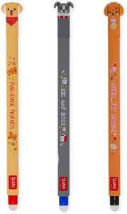 Cartoleria Legam Set di 3 Penne Gel Cancellabili Fur-ever Friends, Penne con Inchiostro Cancellabile Termosensibile, Nero, Blu, Rosso Legami