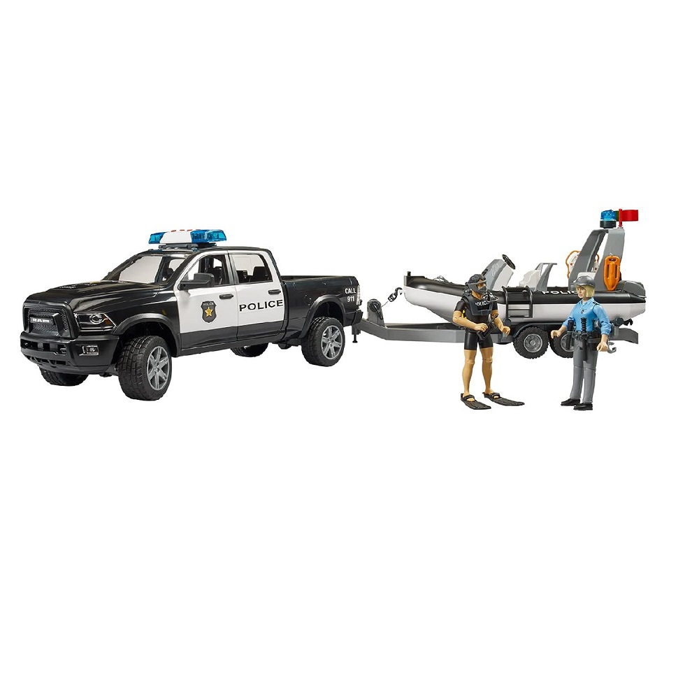 RAM 2500 Polizia con rimorchio e gommone - Bruder 02507