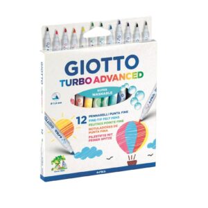 Giotto Turbo Advanced pennarelli punta fine base acqua superlavabili. Confezione da 12 pennarelli