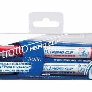 Tratto Memo Clip Marcatore per lavagne bianche, cancellabile a secco. Punta tonda 4mm. Astuccio con due tratto Memo Clip: Colore Rosso e colore Nero incluso il cancellino.