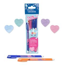 Tratto Cancellik penna inchiostro cancellabile Candy collection confezione da 4 + gomme topper cuore