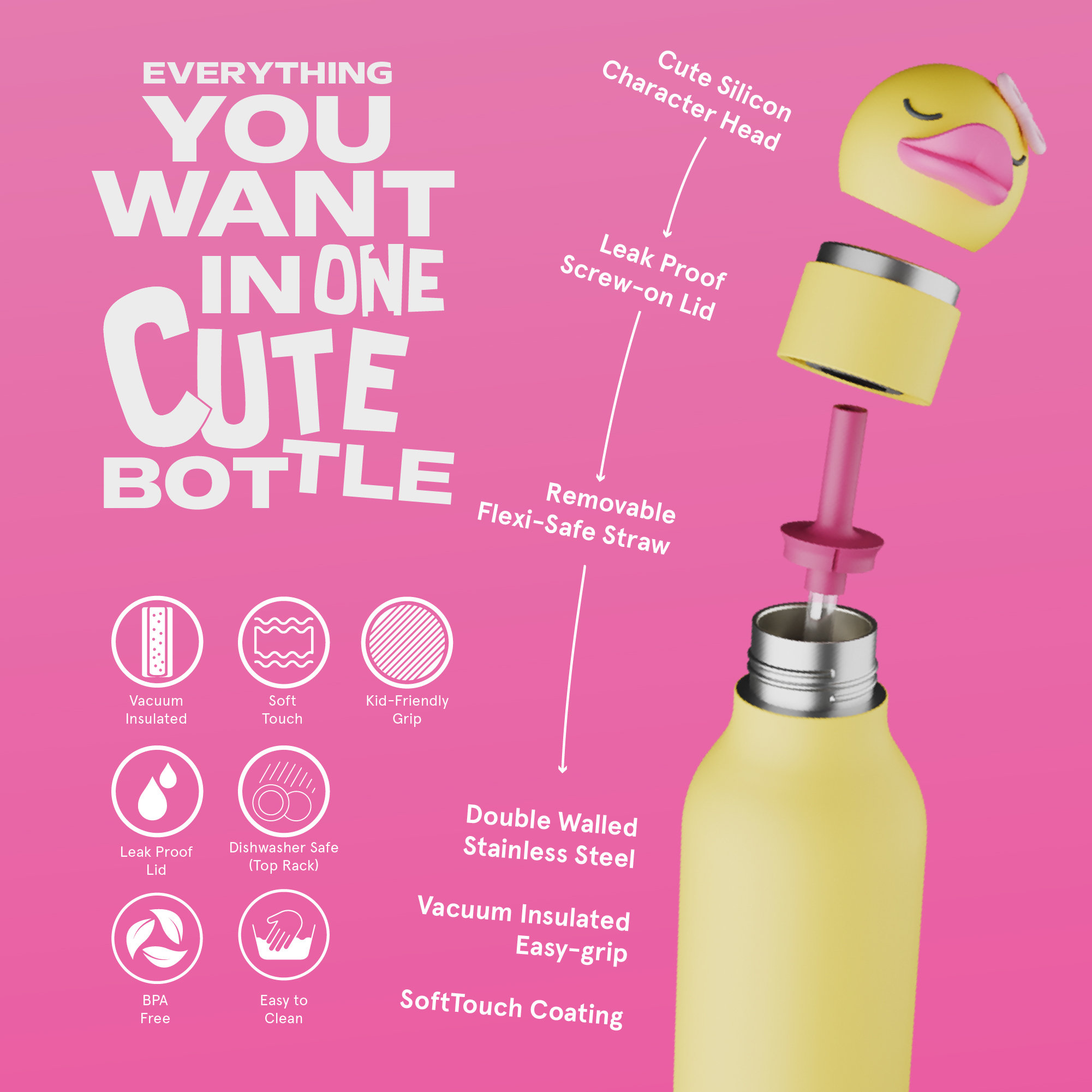 Borraccia Termica Bestie 460ml Papera Ducky - Asobu - immagine 3