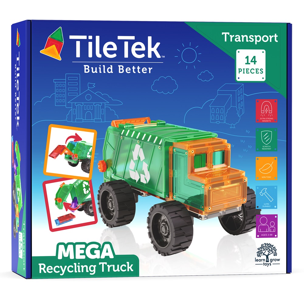 TileTek Mega Recycling Truck - Camion raccolta rifiuti magnetico 14 pezzi